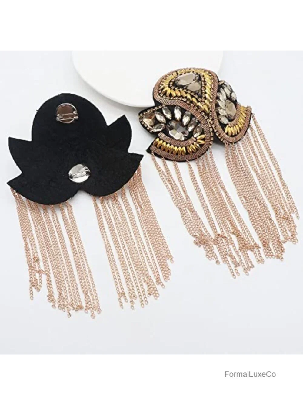 Crystal Rhinestone Shoulder Epaulettes Brooch Pins Pair for Women Dress